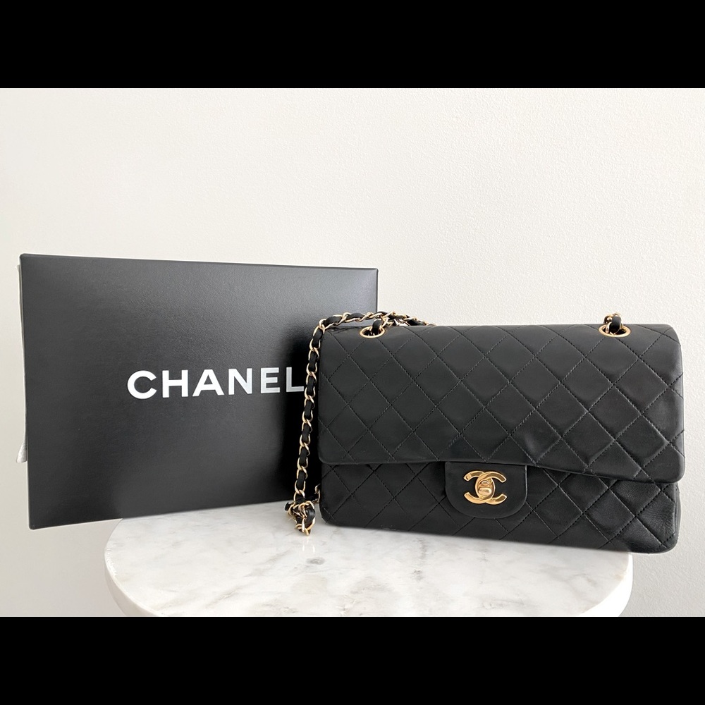 Authentic Vintage Chanel Classic Lambskin Black Flap